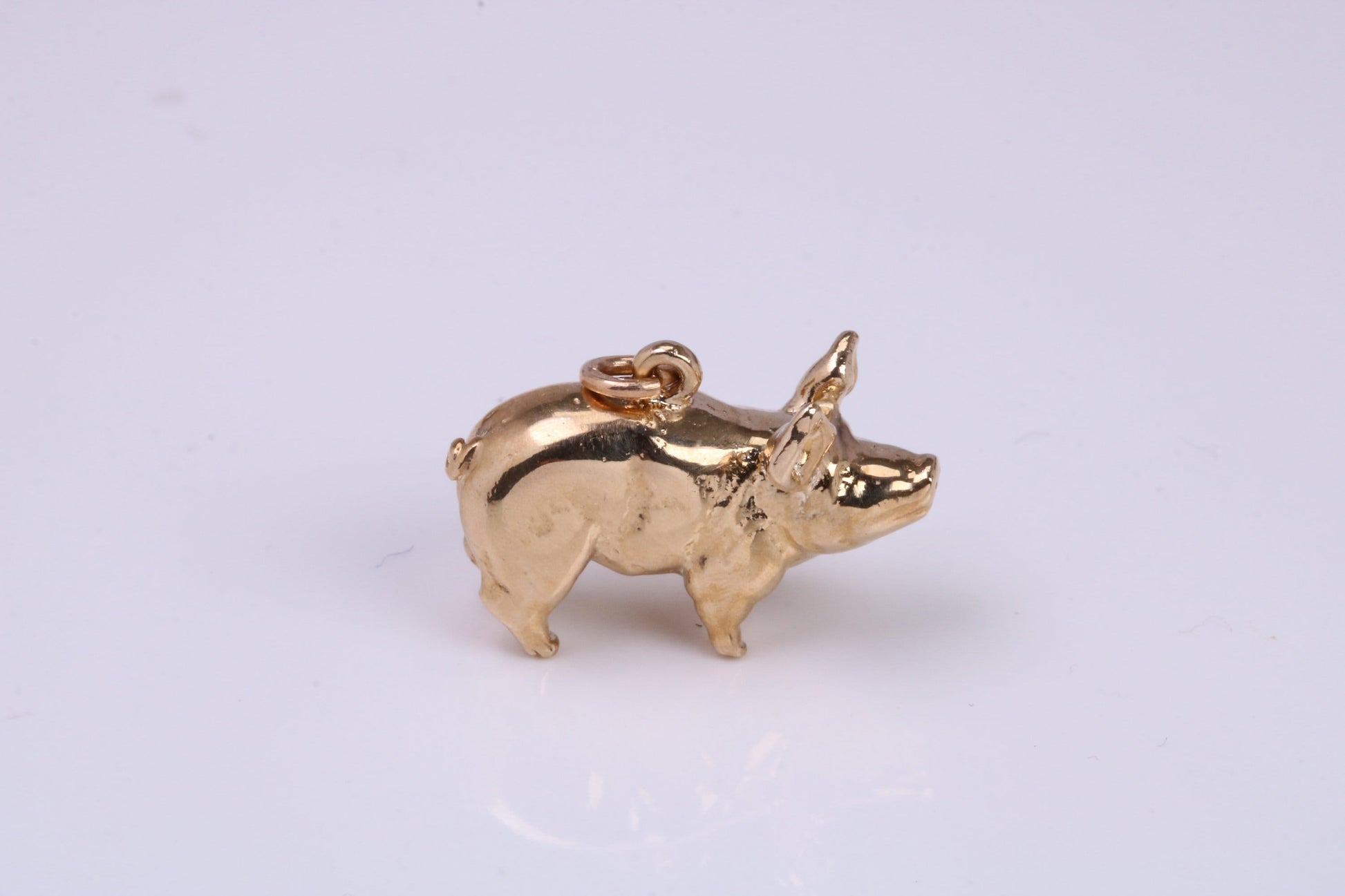 Farm Pig Charm, Made From Solid 9ct Yellow Gold, British Hallmarked and Complete With Attachment Link