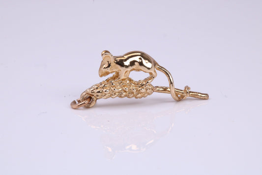 Corn Mouse Charm, Made From Solid Cast Yellow Gold, British Hallmarked