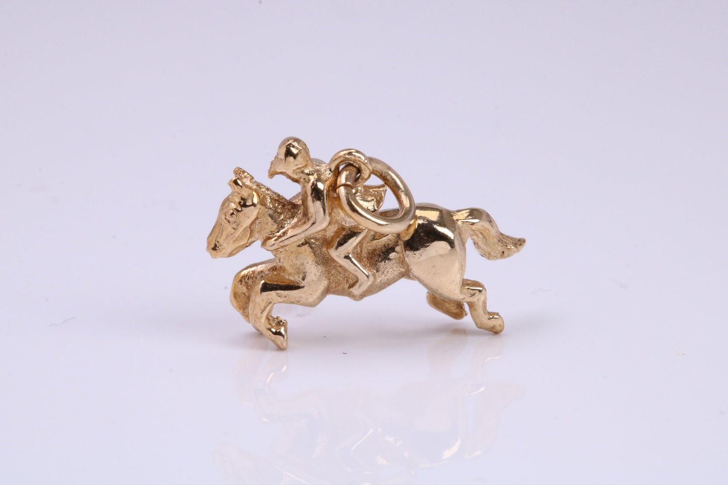 Jockey on Horse Charm, Made From Solid 9ct Yellow Gold, British Hallmarked and Complete With Attachment Link