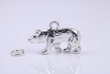 California Bear Charm, Traditional Charm, Made from Solid 925 Grade Sterling Silver, Complete with Attachment Link