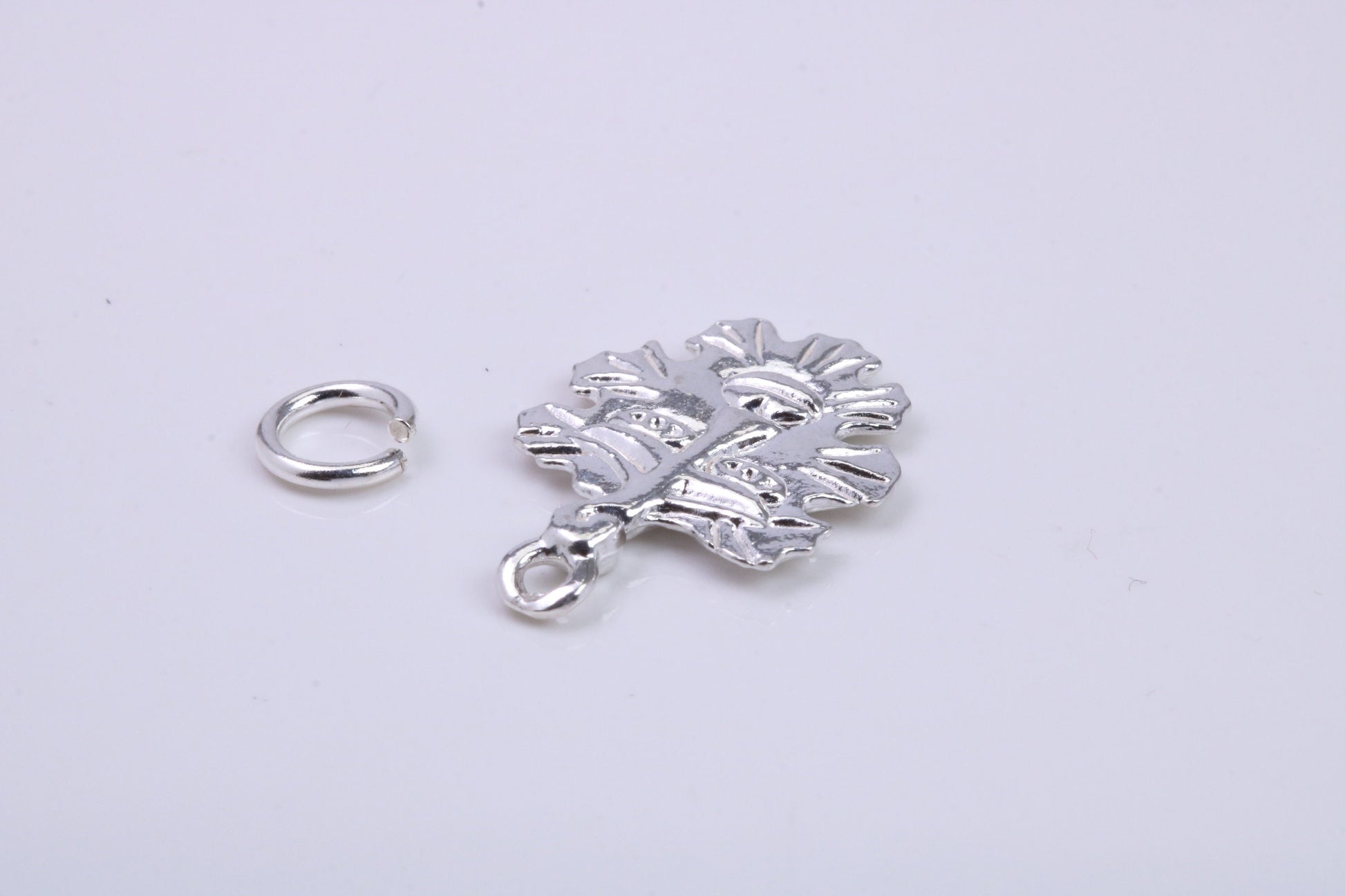 Green Man Charm, Traditional Charm, Made from Solid 925 Grade Sterling Silver, Complete with Attachment Link