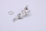 Crocodile Charm, Traditional Charm, Made from Solid 925 Grade Sterling Silver, Complete with Attachment Link