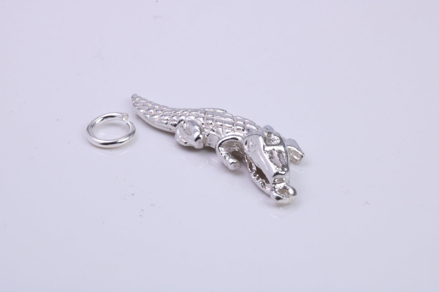 Crocodile Charm, Traditional Charm, Made from Solid 925 Grade Sterling Silver, Complete with Attachment Link