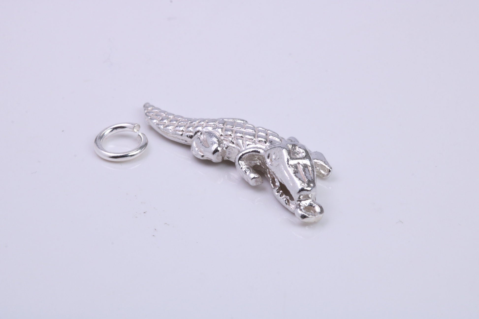 Crocodile Charm, Traditional Charm, Made from Solid 925 Grade Sterling Silver, Complete with Attachment Link