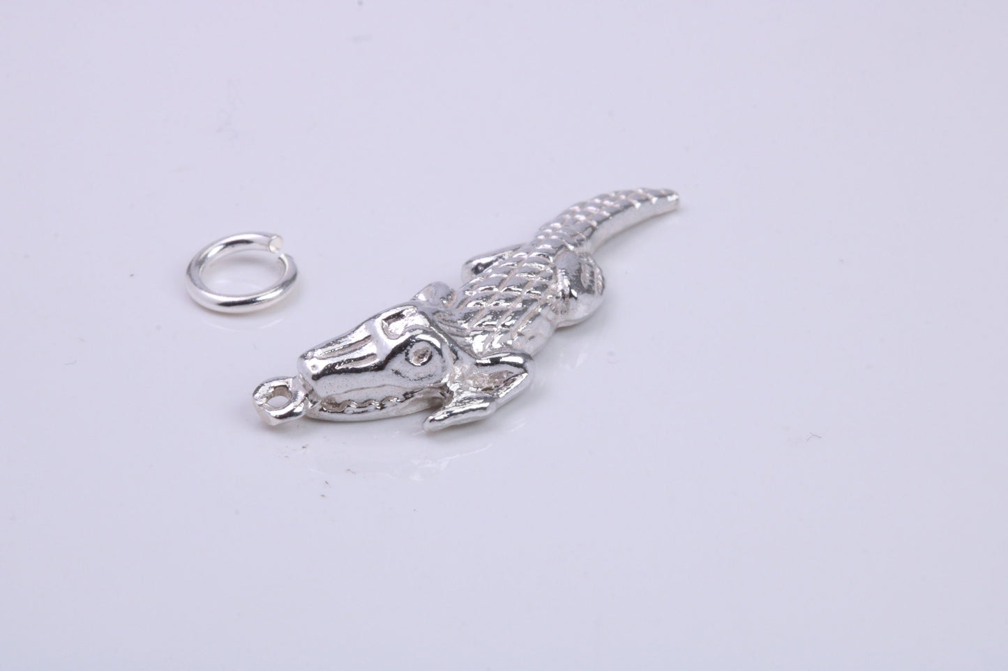 Crocodile Charm, Traditional Charm, Made from Solid 925 Grade Sterling Silver, Complete with Attachment Link