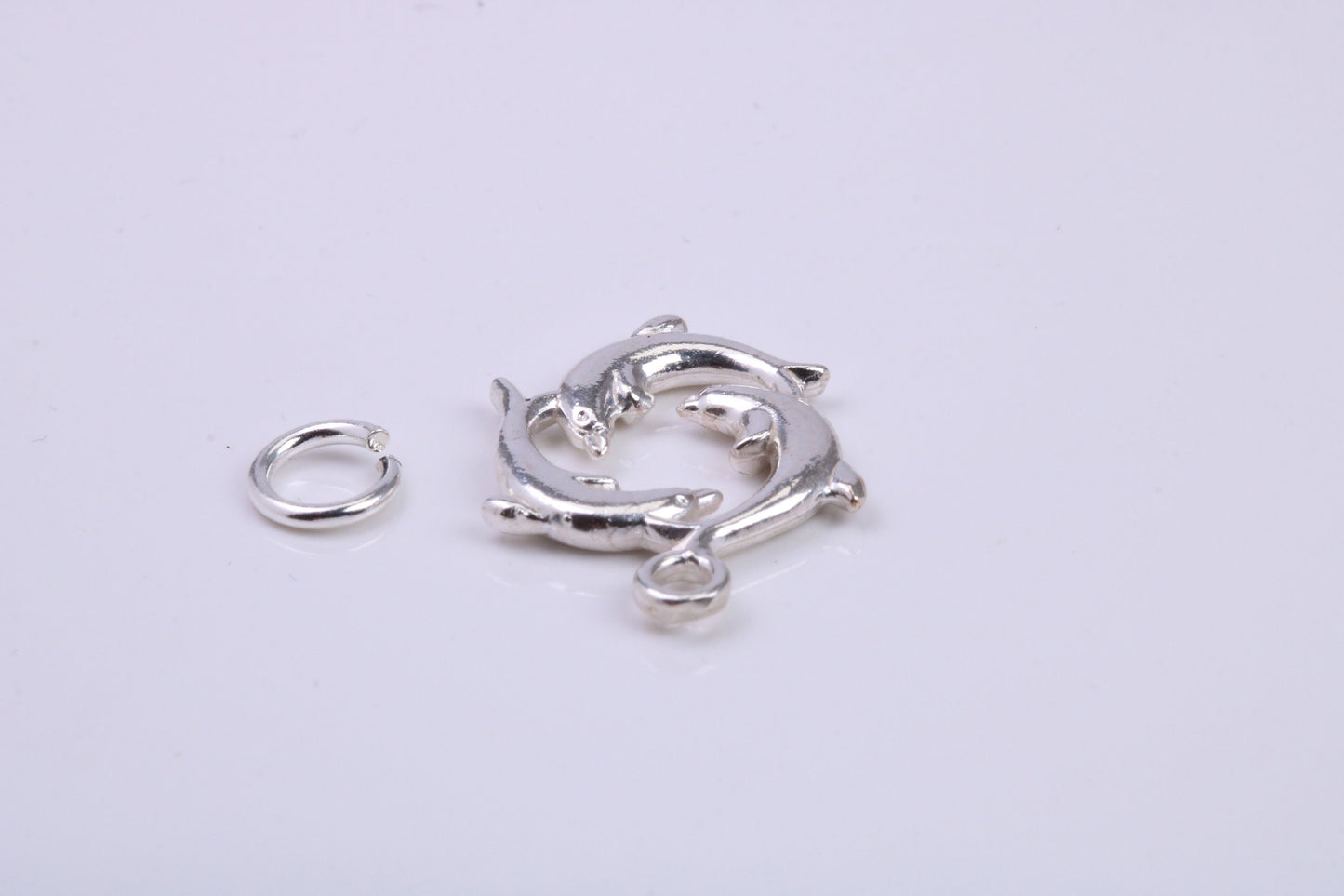 Performing Dolphins Charm, Traditional Charm, Made from Solid 925 Grade Sterling Silver, Complete with Attachment Link