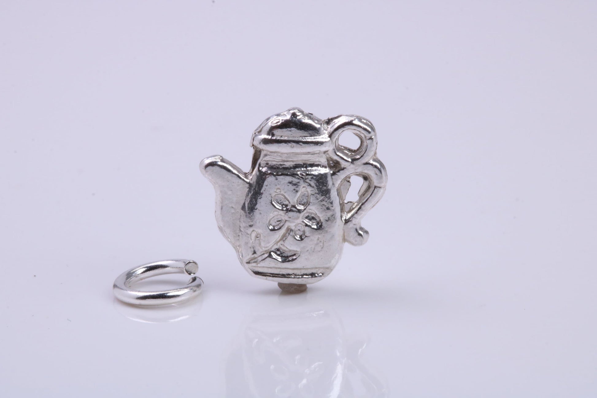 Tea Pot Charm, Traditional Charm, Made from Solid 925 Grade Sterling Silver, Complete with Attachment Link