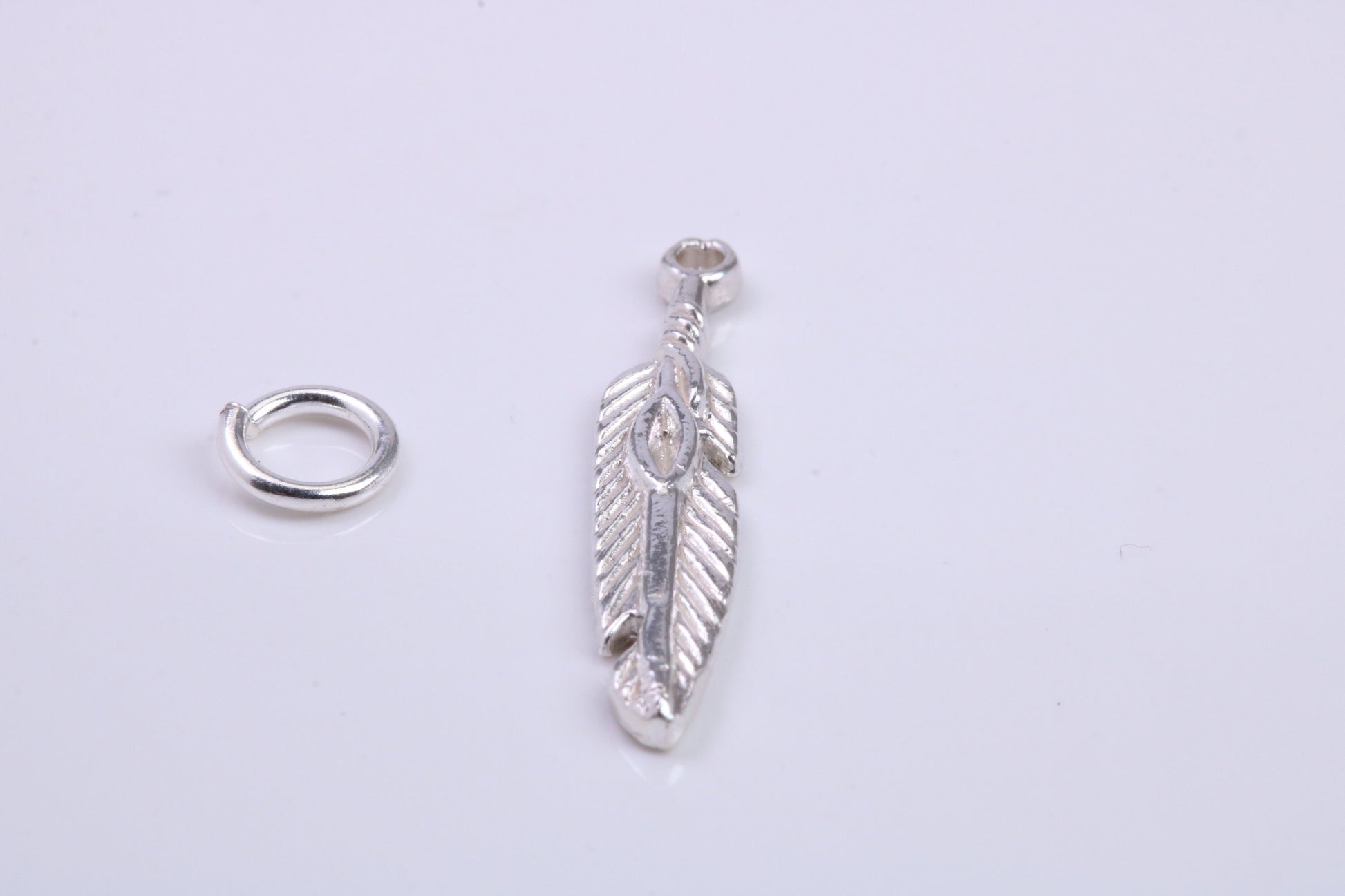 Feather Charm, Traditional Charm, Made from Solid 925 Grade Sterling Silver, Complete with Attachment Link