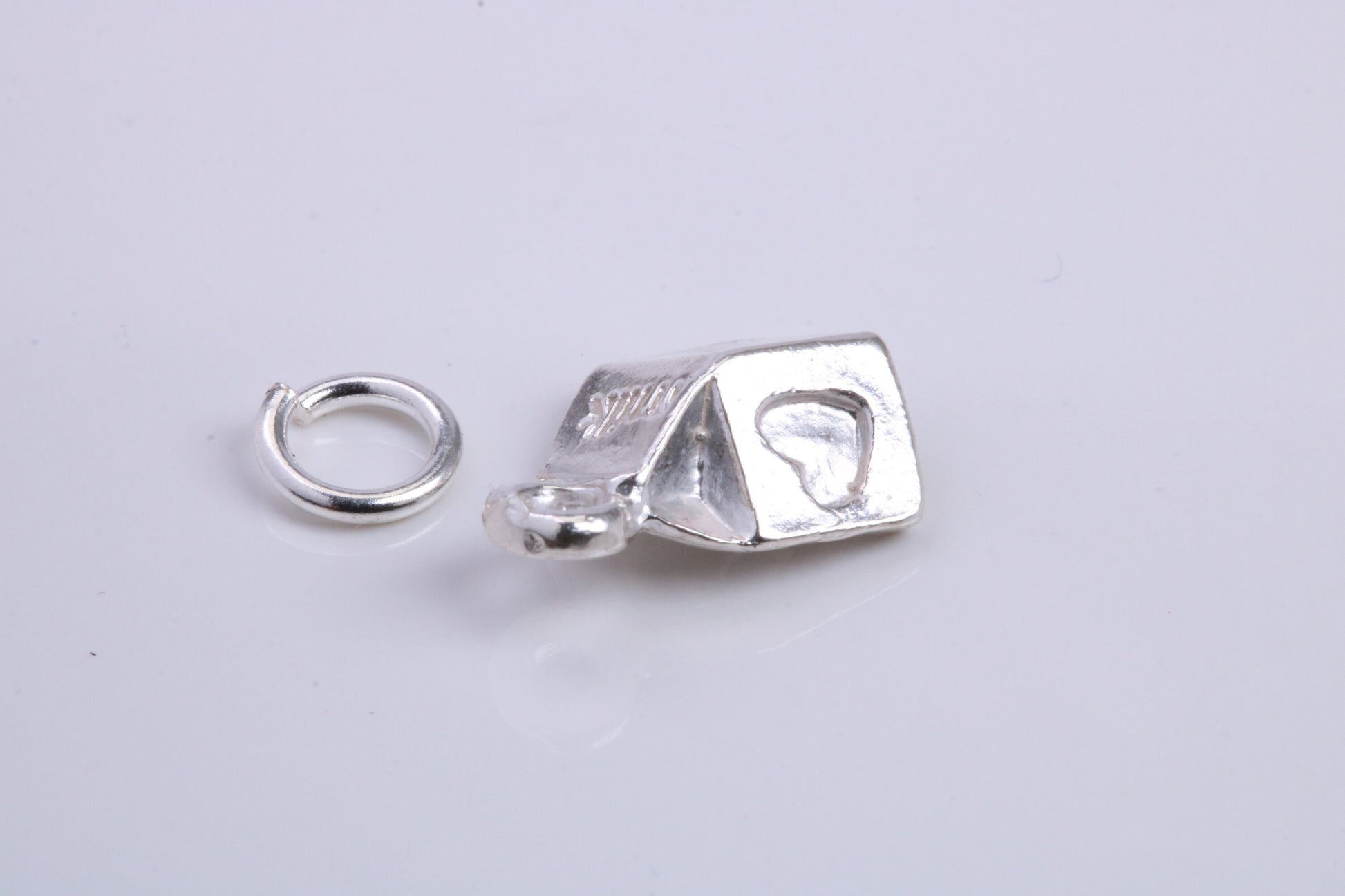 Milk Carton Charm, Traditional Charm, Made from Solid 925 Grade Sterling Silver, Complete with Attachment Link