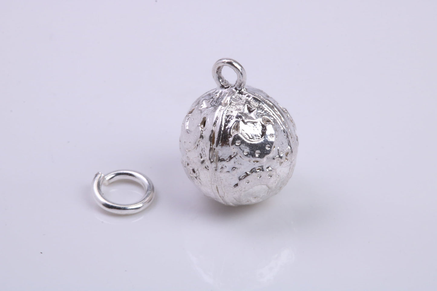 Moon and Star Sphere Charm, Traditional Charm, Made from Solid 925 Grade Sterling Silver, Complete with Attachment Link