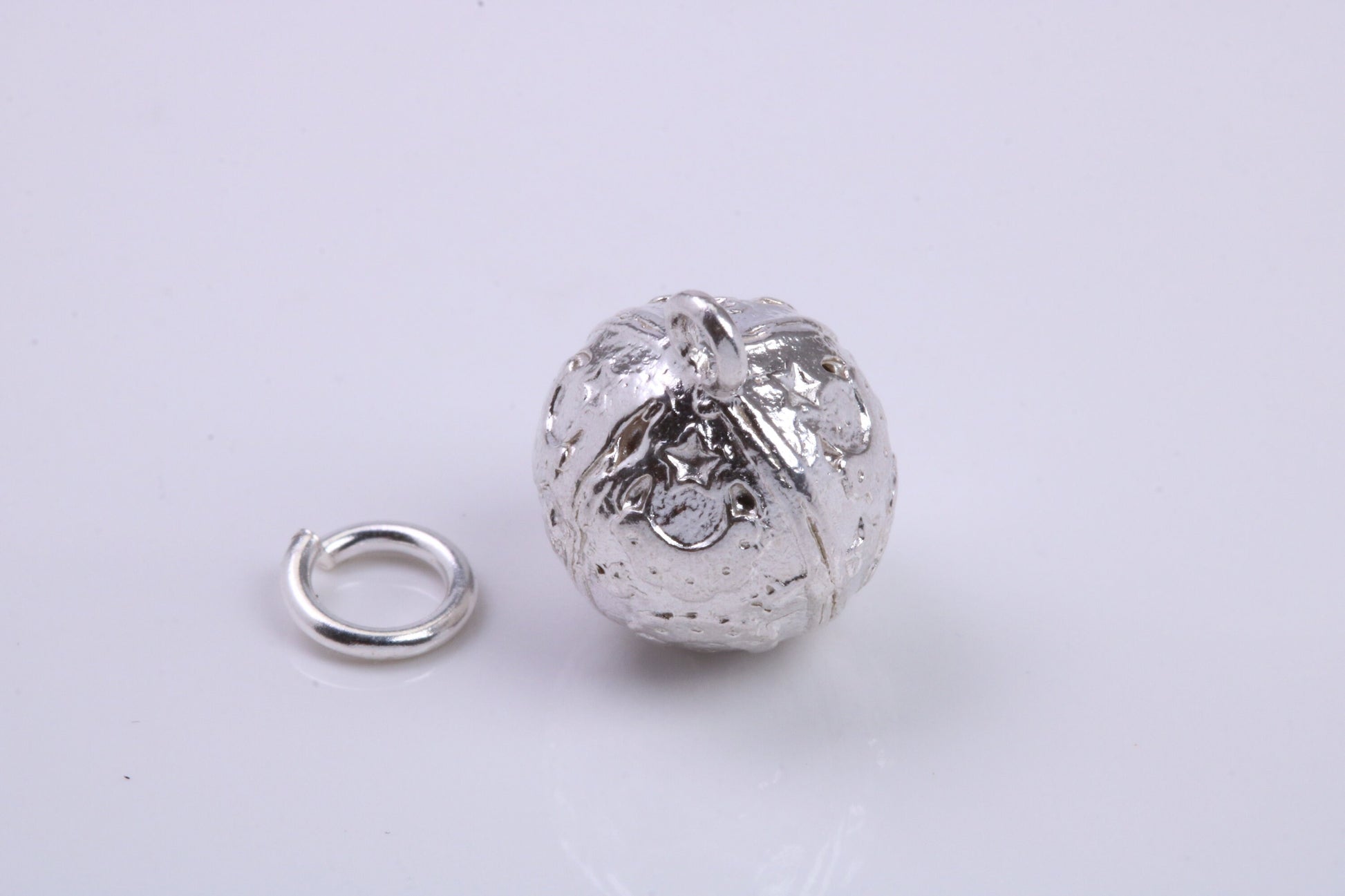 Moon and Star Sphere Charm, Traditional Charm, Made from Solid 925 Grade Sterling Silver, Complete with Attachment Link
