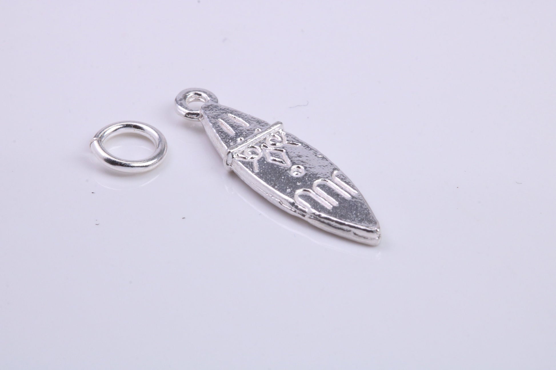 Surf Board Charm, Traditional Charm, Made from Solid 925 Grade Sterling Silver, Complete with Attachment Link