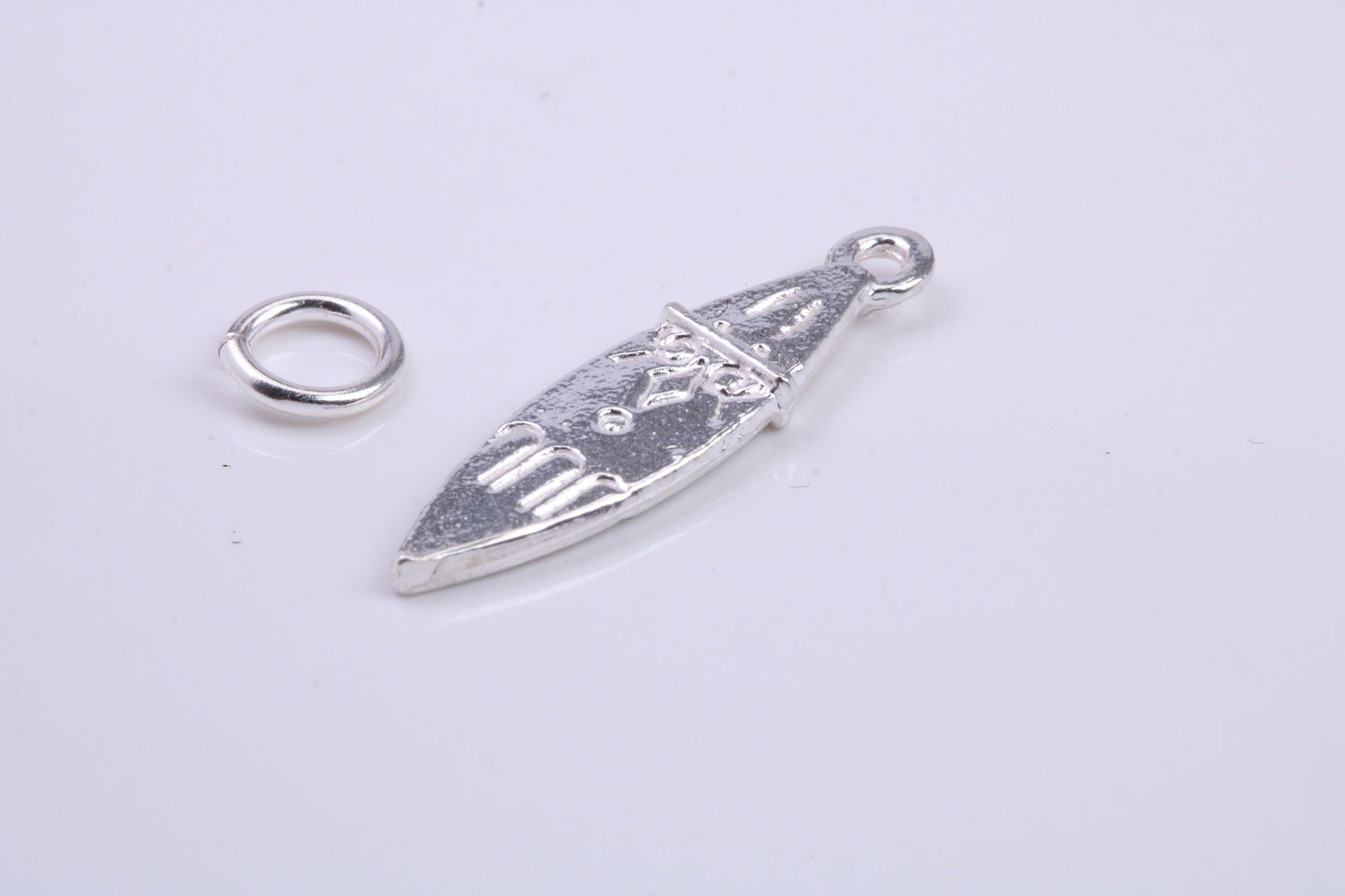 Surf Board Charm, Traditional Charm, Made from Solid 925 Grade Sterling Silver, Complete with Attachment Link