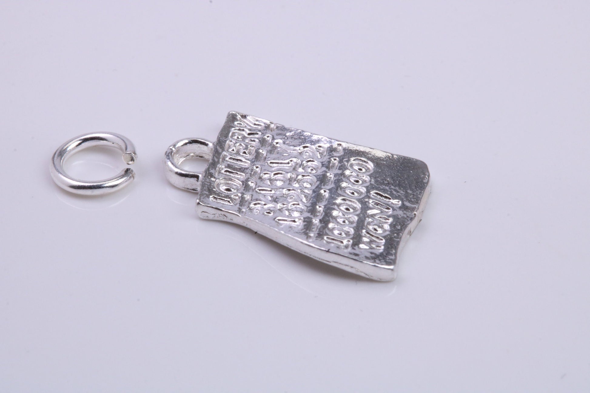 Winning Lottery Ticket Charm, Traditional Charm, Made from Solid 925 Grade Sterling Silver, Complete with Attachment Link