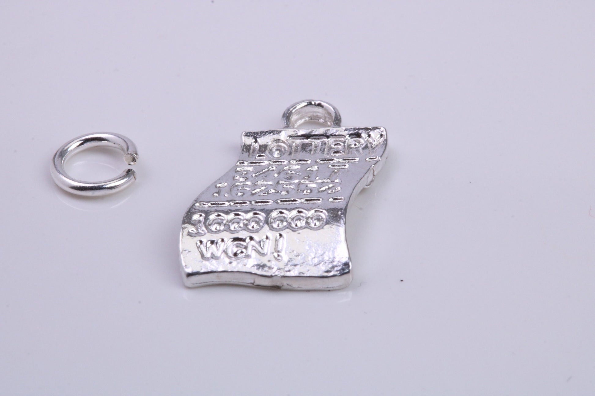 Winning Lottery Ticket Charm, Traditional Charm, Made from Solid 925 Grade Sterling Silver, Complete with Attachment Link