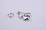 Cherries Charm, Traditional Charm, Made from Solid 925 Grade Sterling Silver, Complete with Attachment Link