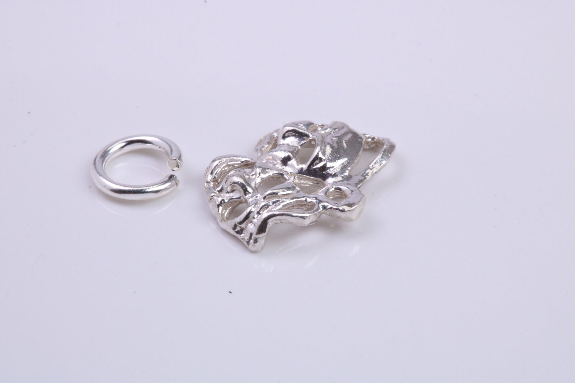 Pantomime Mask Charm, Traditional Charm, Made from Solid 925 Grade Sterling Silver, Complete with Attachment Link