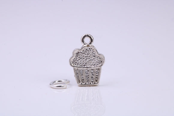 Cup Cake Charm, Traditional Charm, Made from Solid 925 Grade Sterling Silver, Complete with Attachment Link
