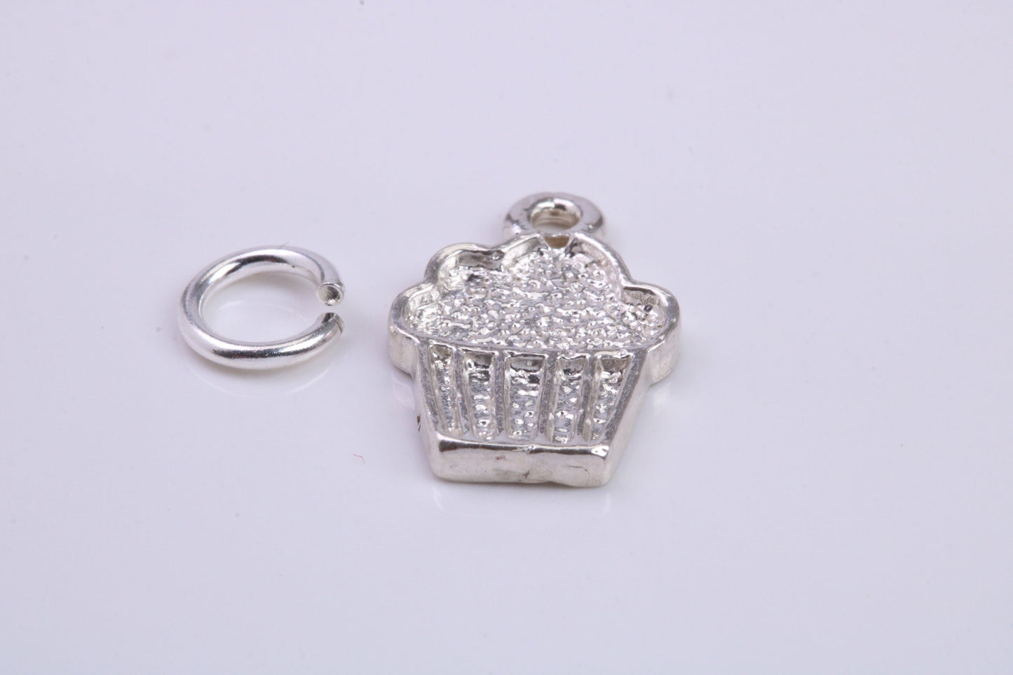 Cup Cake Charm, Traditional Charm, Made from Solid 925 Grade Sterling Silver, Complete with Attachment Link