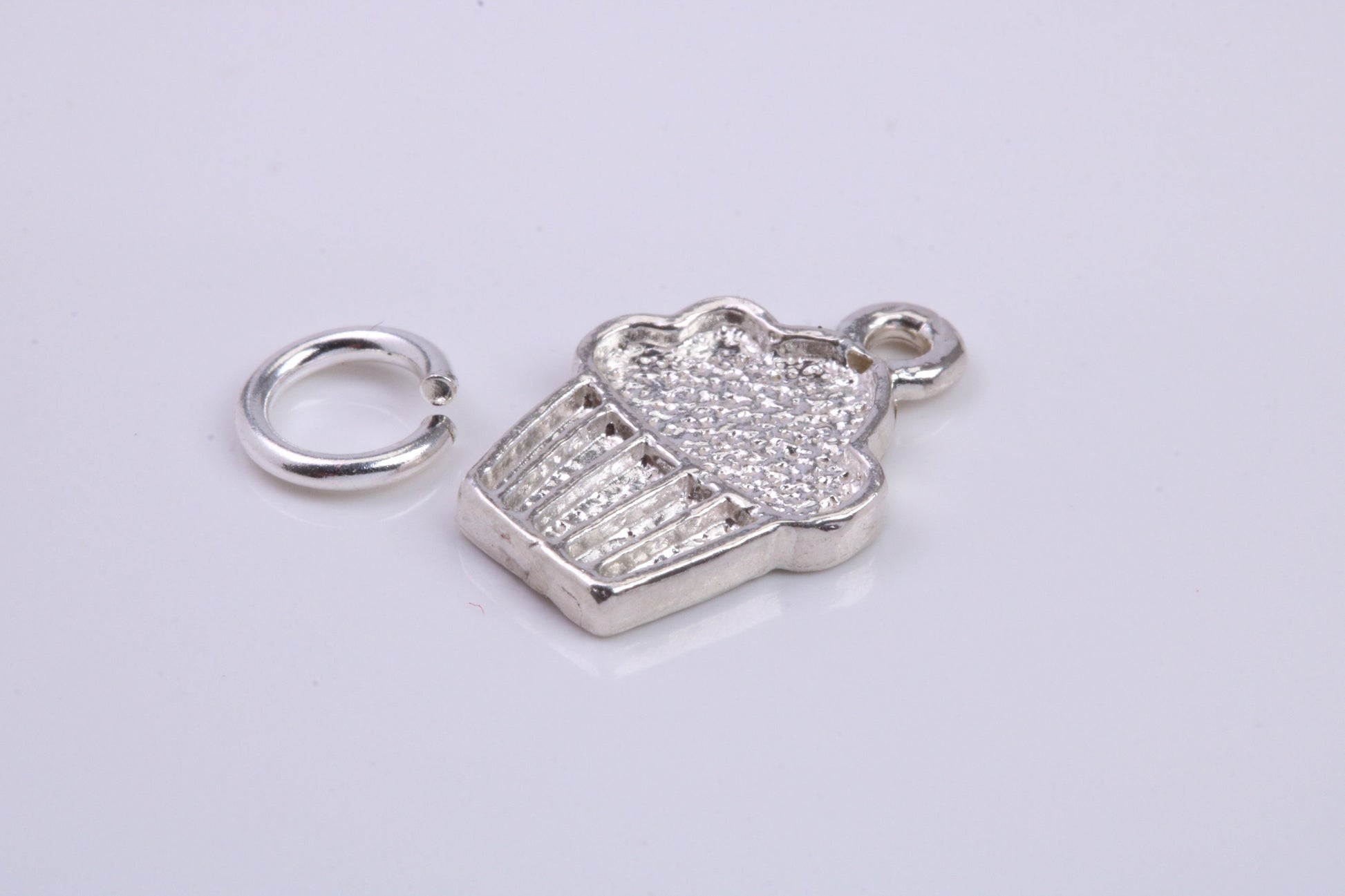 Cup Cake Charm, Traditional Charm, Made from Solid 925 Grade Sterling Silver, Complete with Attachment Link