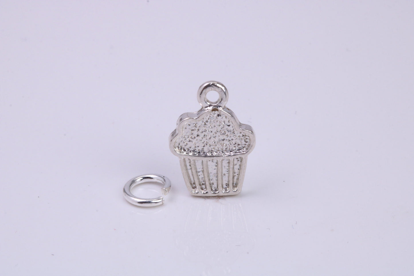 Cup Cake Charm, Traditional Charm, Made from Solid 925 Grade Sterling Silver, Complete with Attachment Link