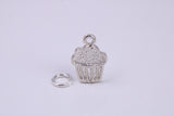 Cup Cake Charm, Traditional Charm, Made from Solid 925 Grade Sterling Silver, Complete with Attachment Link