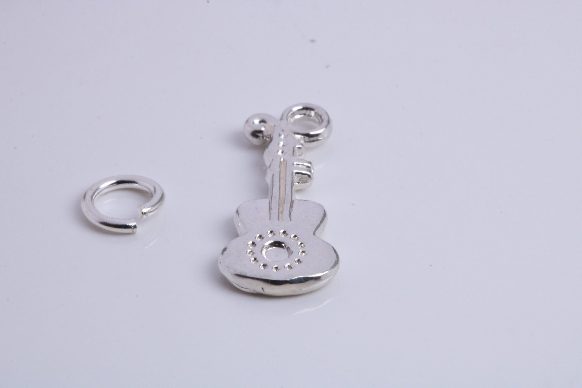 Guitar Charm, Traditional Charm, Made from Solid 925 Grade Sterling Silver, Complete with Attachment Link