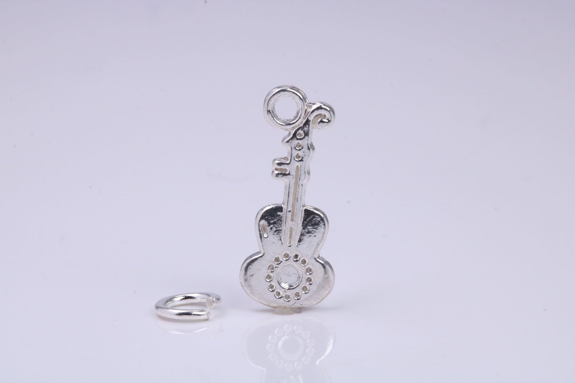 Guitar Charm, Traditional Charm, Made from Solid 925 Grade Sterling Silver, Complete with Attachment Link