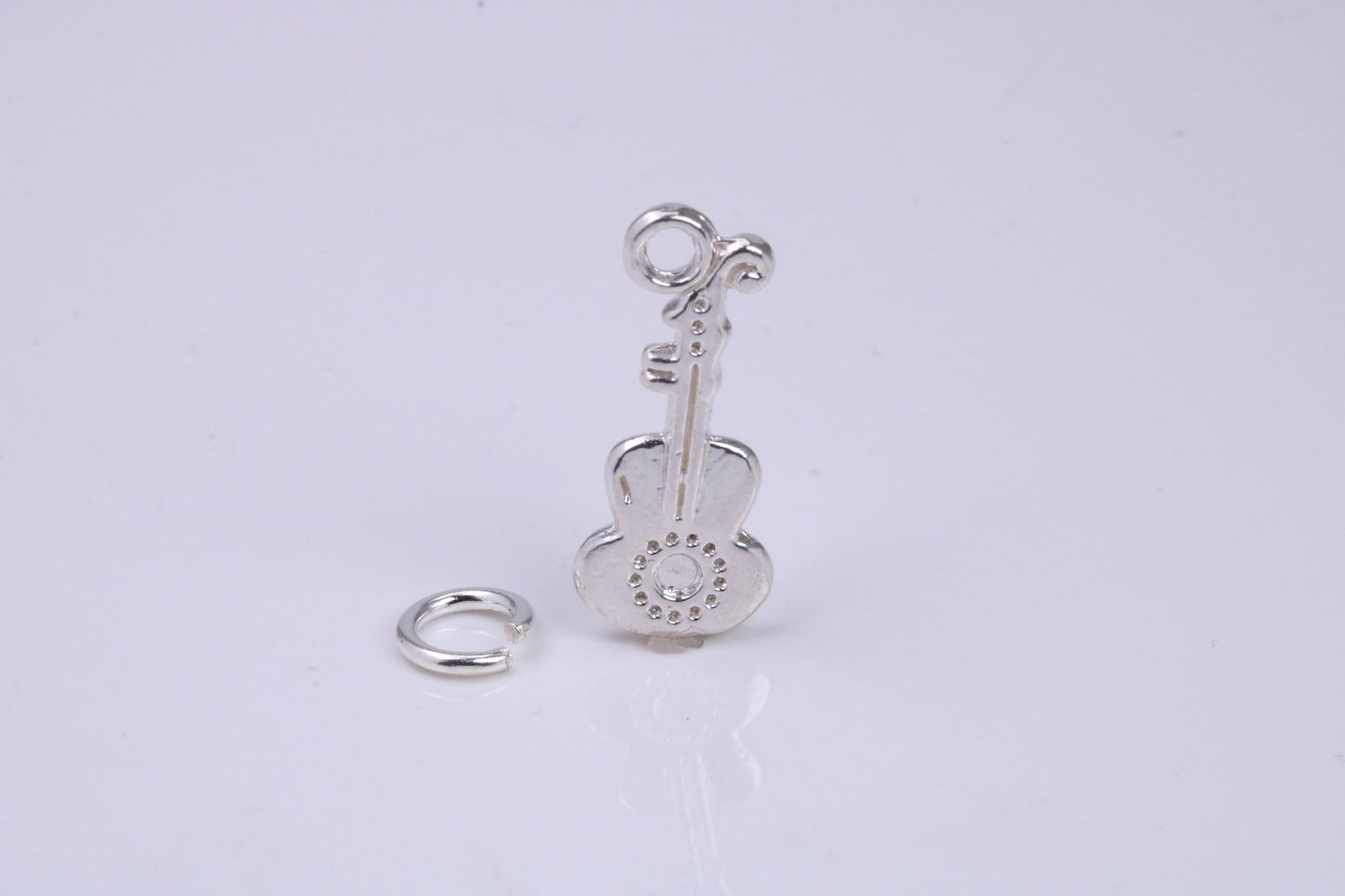 Guitar Charm, Traditional Charm, Made from Solid 925 Grade Sterling Silver, Complete with Attachment Link