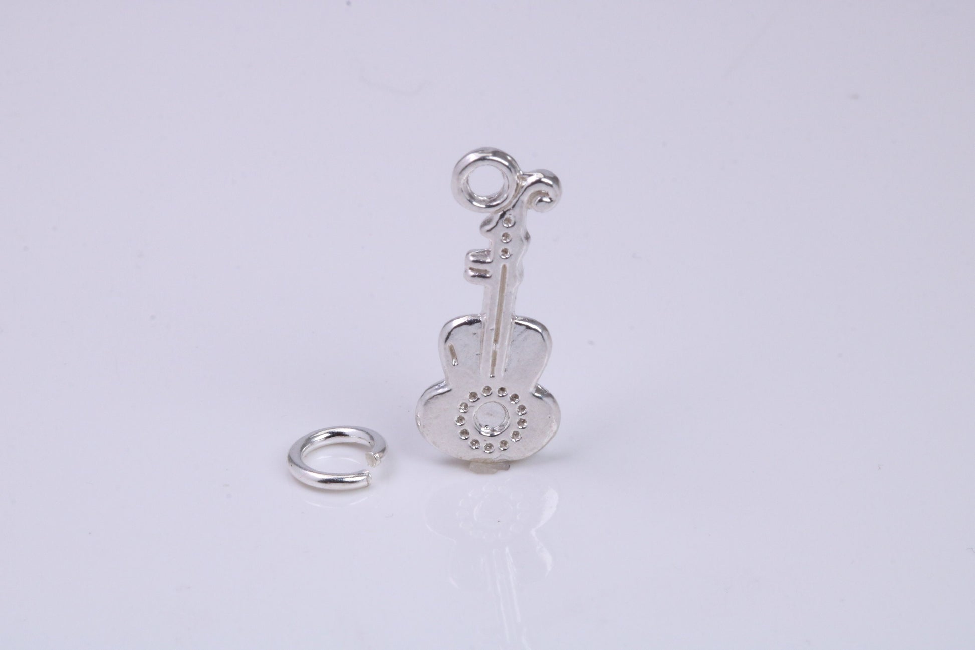 Guitar Charm, Traditional Charm, Made from Solid 925 Grade Sterling Silver, Complete with Attachment Link