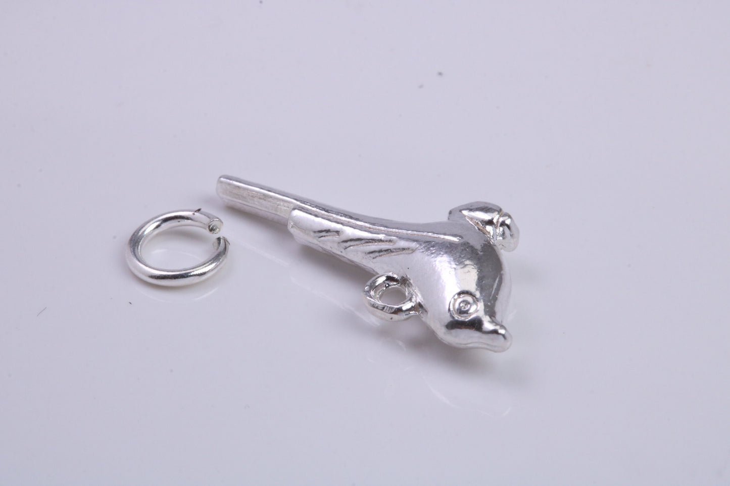 Long Tailed Bird Charm, Traditional Charm, Made from Solid 925 Grade Sterling Silver, Complete with Attachment Link