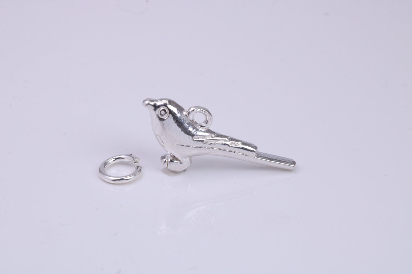 Long Tailed Bird Charm, Traditional Charm, Made from Solid 925 Grade Sterling Silver, Complete with Attachment Link