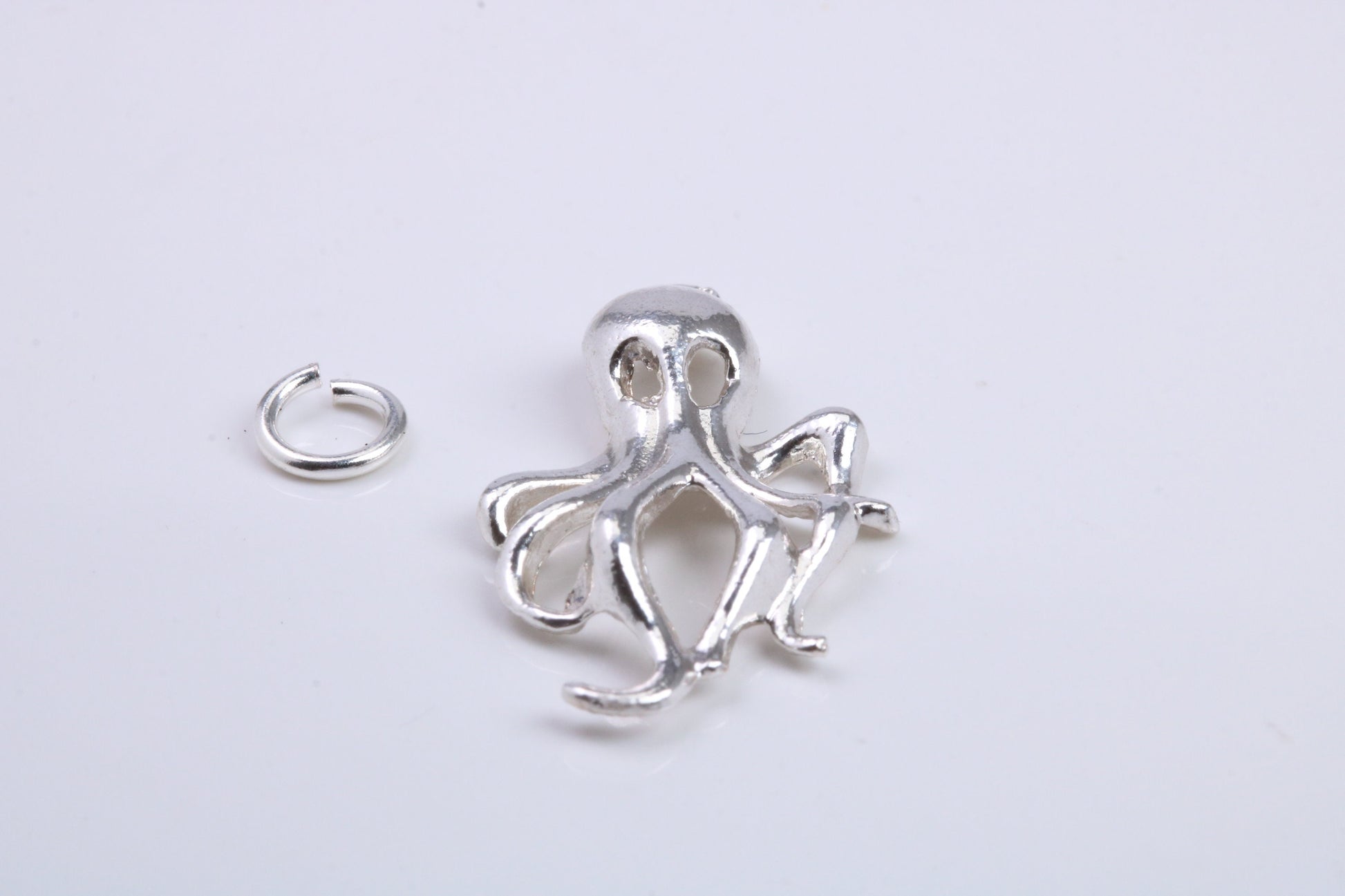 Octopus Charm, Traditional Charm, Made from Solid 925 Grade Sterling Silver, Complete with Attachment Link