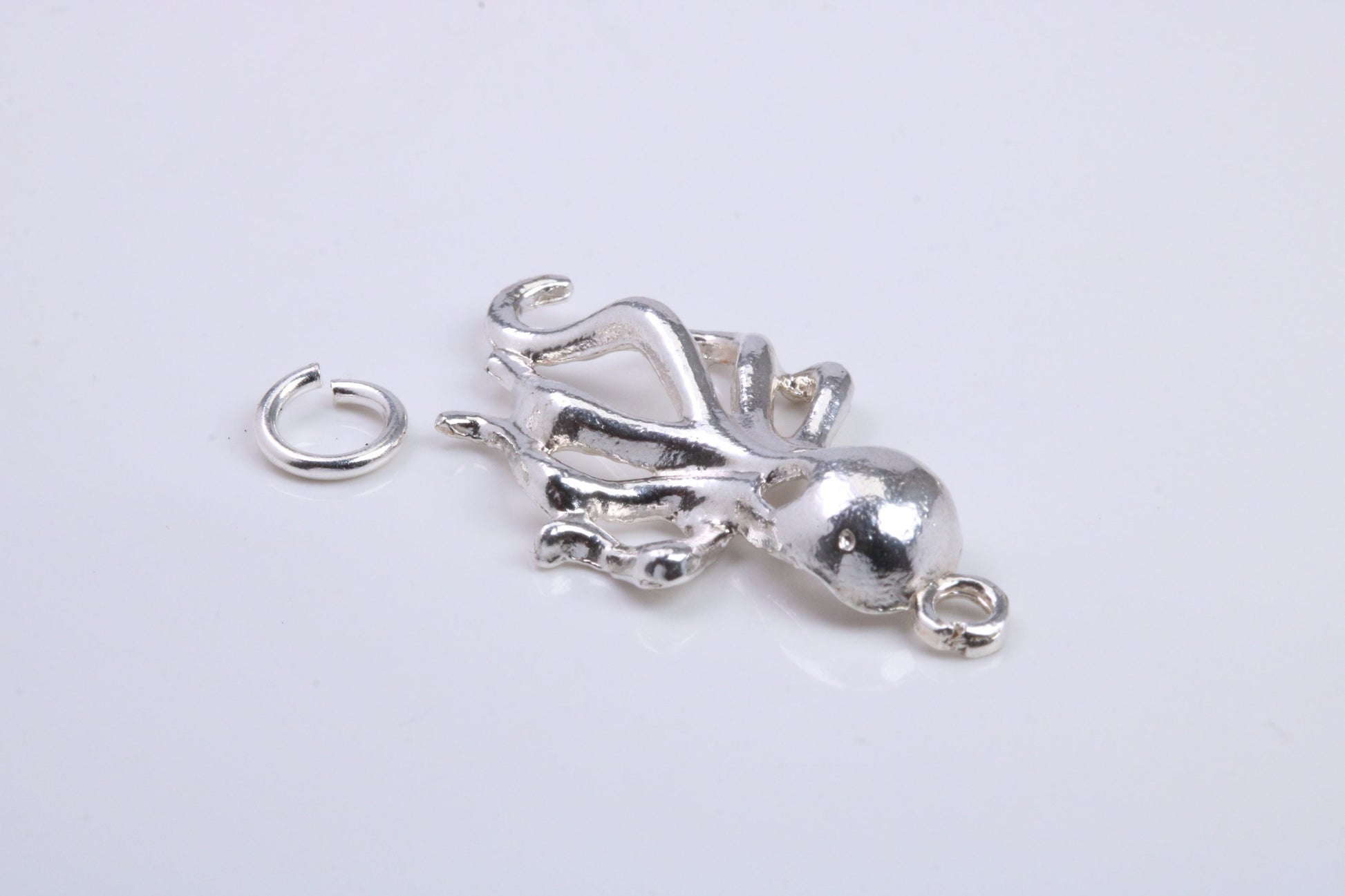 Octopus Charm, Traditional Charm, Made from Solid 925 Grade Sterling Silver, Complete with Attachment Link