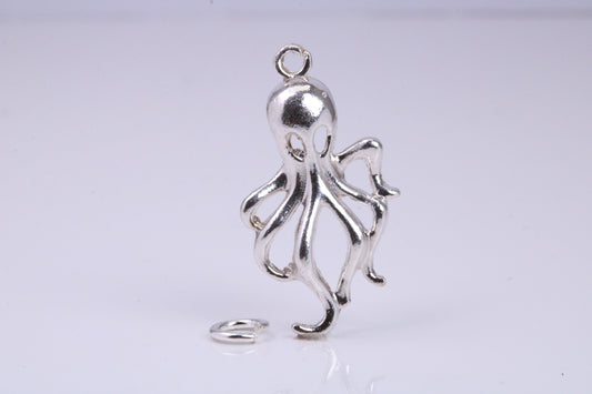 Octopus Charm, Traditional Charm, Made from Solid 925 Grade Sterling Silver, Complete with Attachment Link