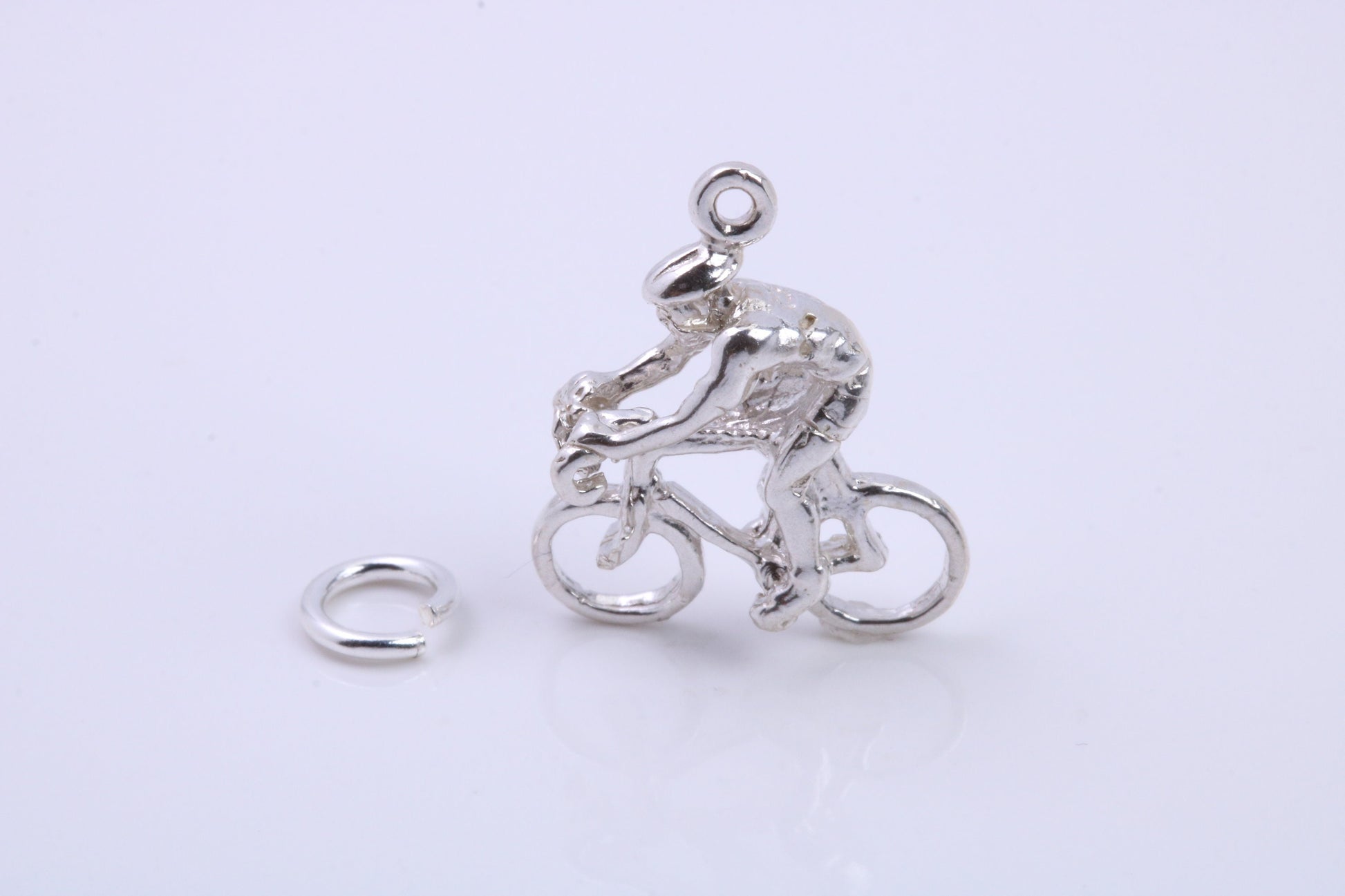 Cyclist Charm, Traditional Charm, Made from Solid 925 Grade Sterling Silver, Complete with Attachment Link