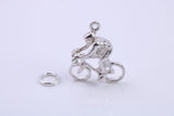 Cyclist Charm, Traditional Charm, Made from Solid 925 Grade Sterling Silver, Complete with Attachment Link