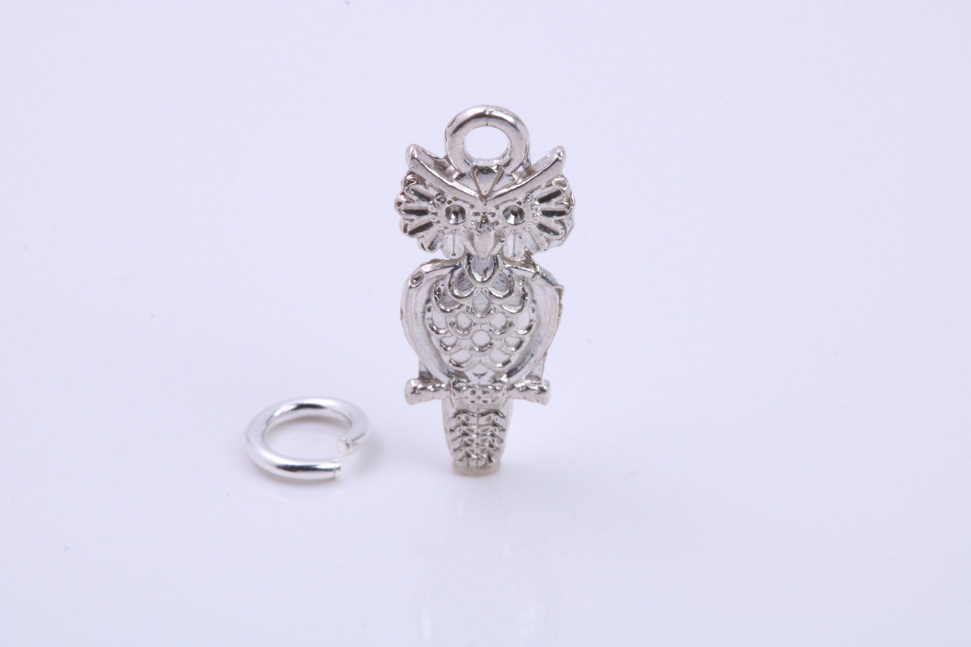 Owl Charm, Traditional Charm, Made from Solid 925 Grade Sterling Silver, Complete with Attachment Link