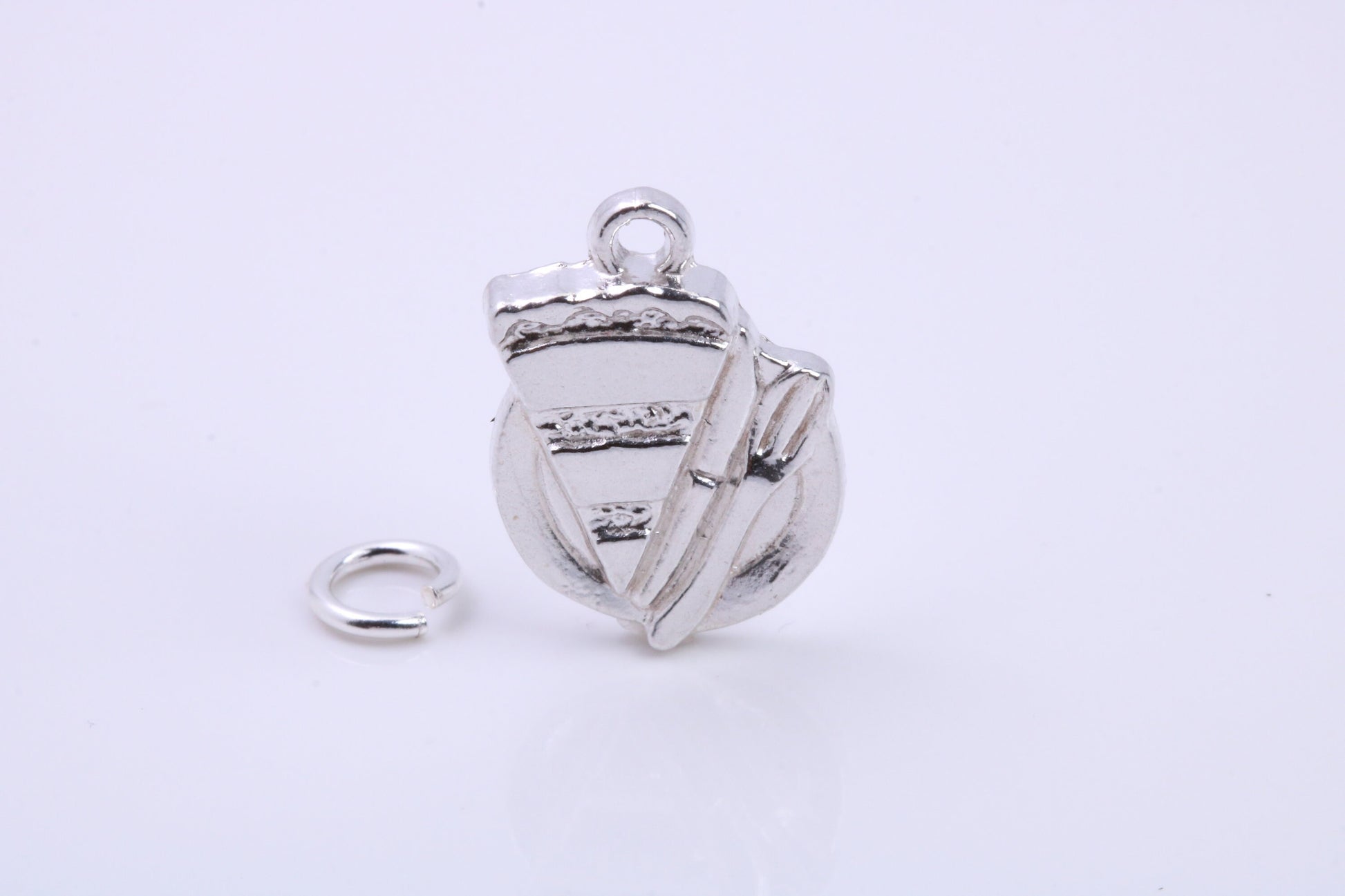 Slice of Cake Charm, Traditional Charm, Made from Solid 925 Grade Sterling Silver, Complete with Attachment Link