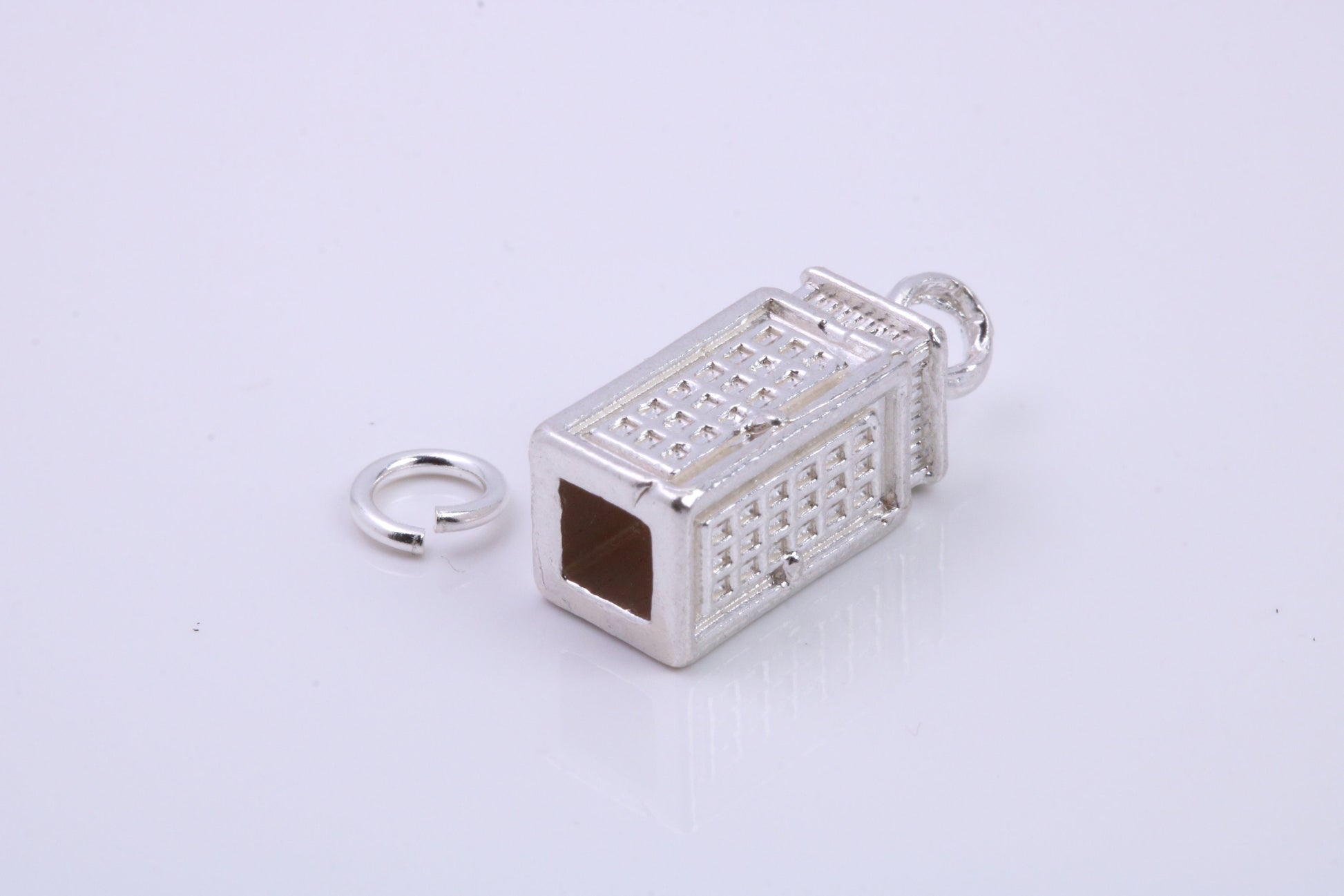 Telephone Booth Charm, Traditional Charm, Made from Solid 925 Grade Sterling Silver, Complete with Attachment Link