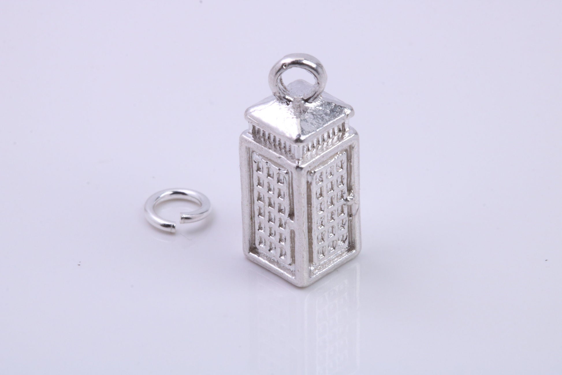 Telephone Booth Charm, Traditional Charm, Made from Solid 925 Grade Sterling Silver, Complete with Attachment Link