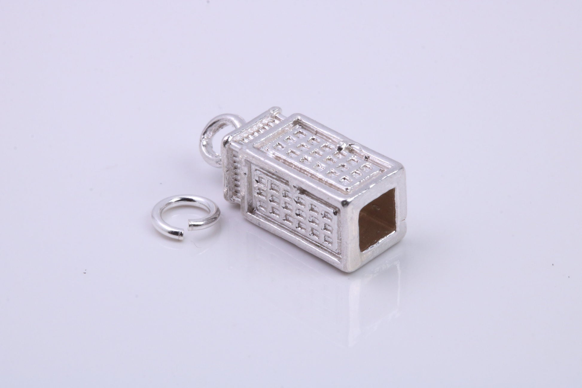 Telephone Booth Charm, Traditional Charm, Made from Solid 925 Grade Sterling Silver, Complete with Attachment Link