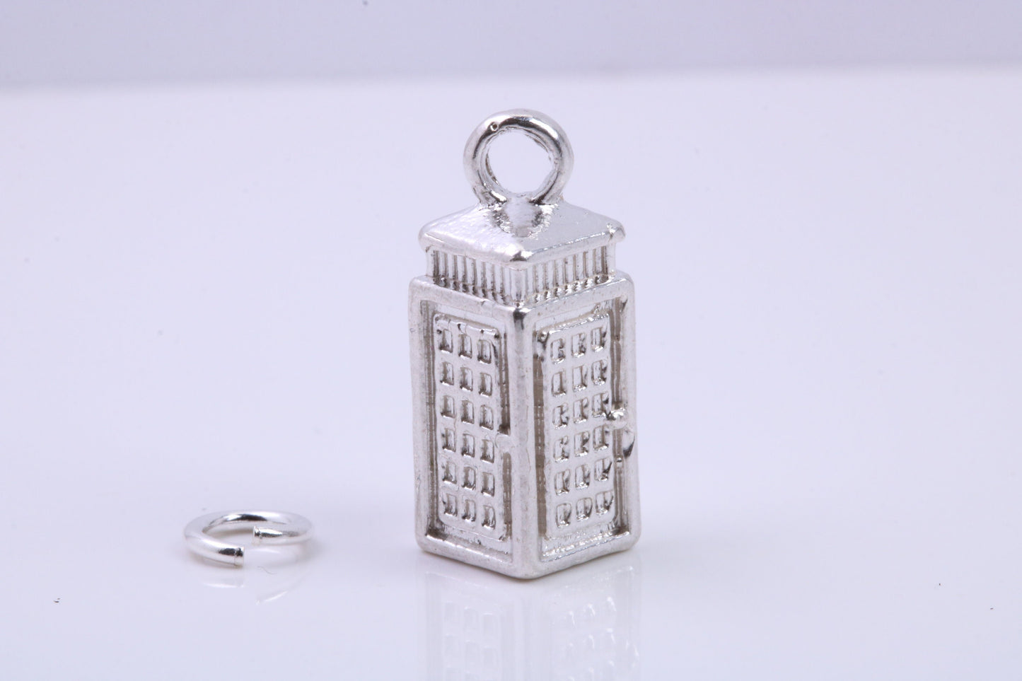 Telephone Booth Charm, Traditional Charm, Made from Solid 925 Grade Sterling Silver, Complete with Attachment Link