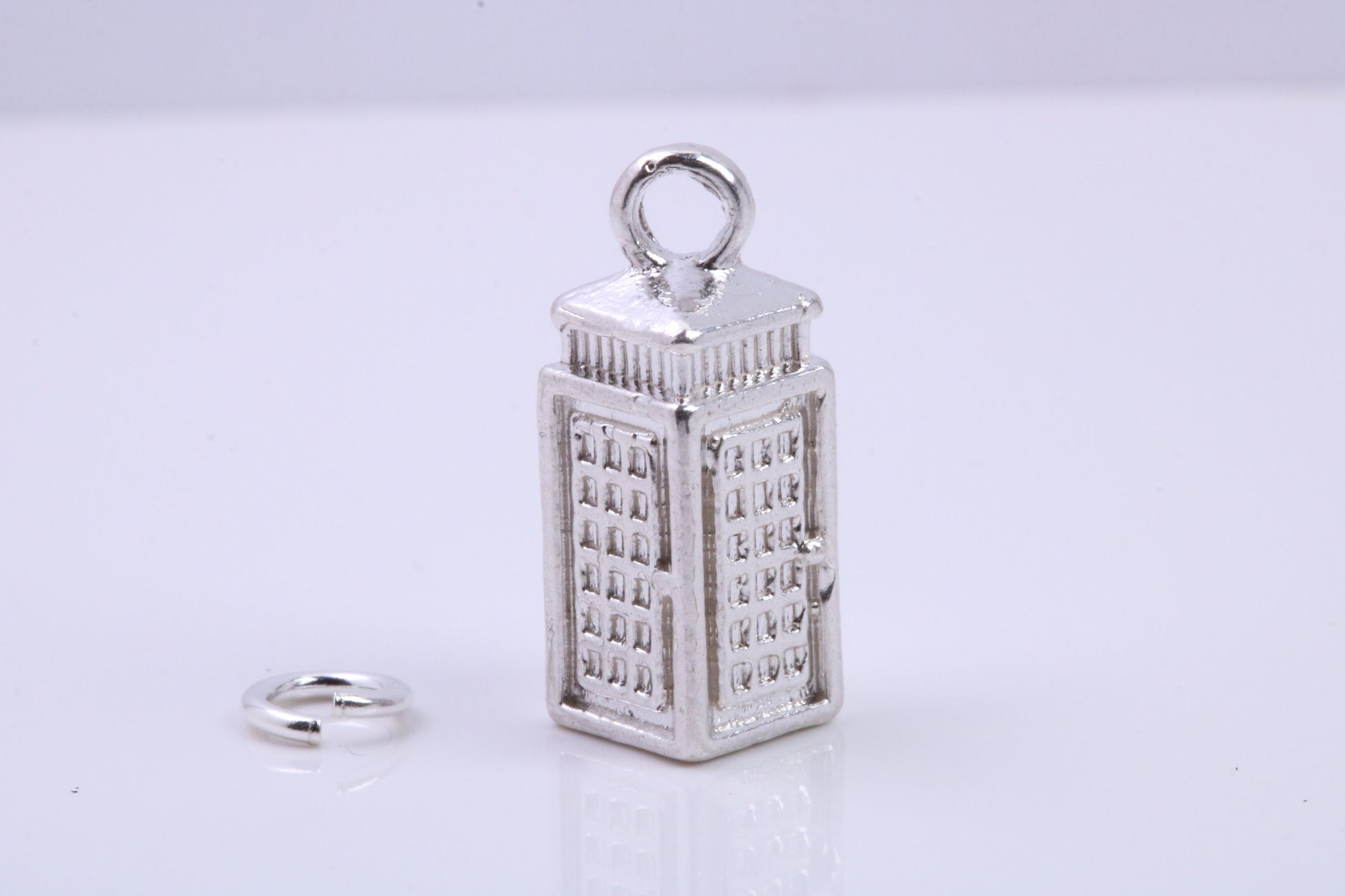 Telephone Booth Charm, Traditional Charm, Made from Solid 925 Grade Sterling Silver, Complete with Attachment Link