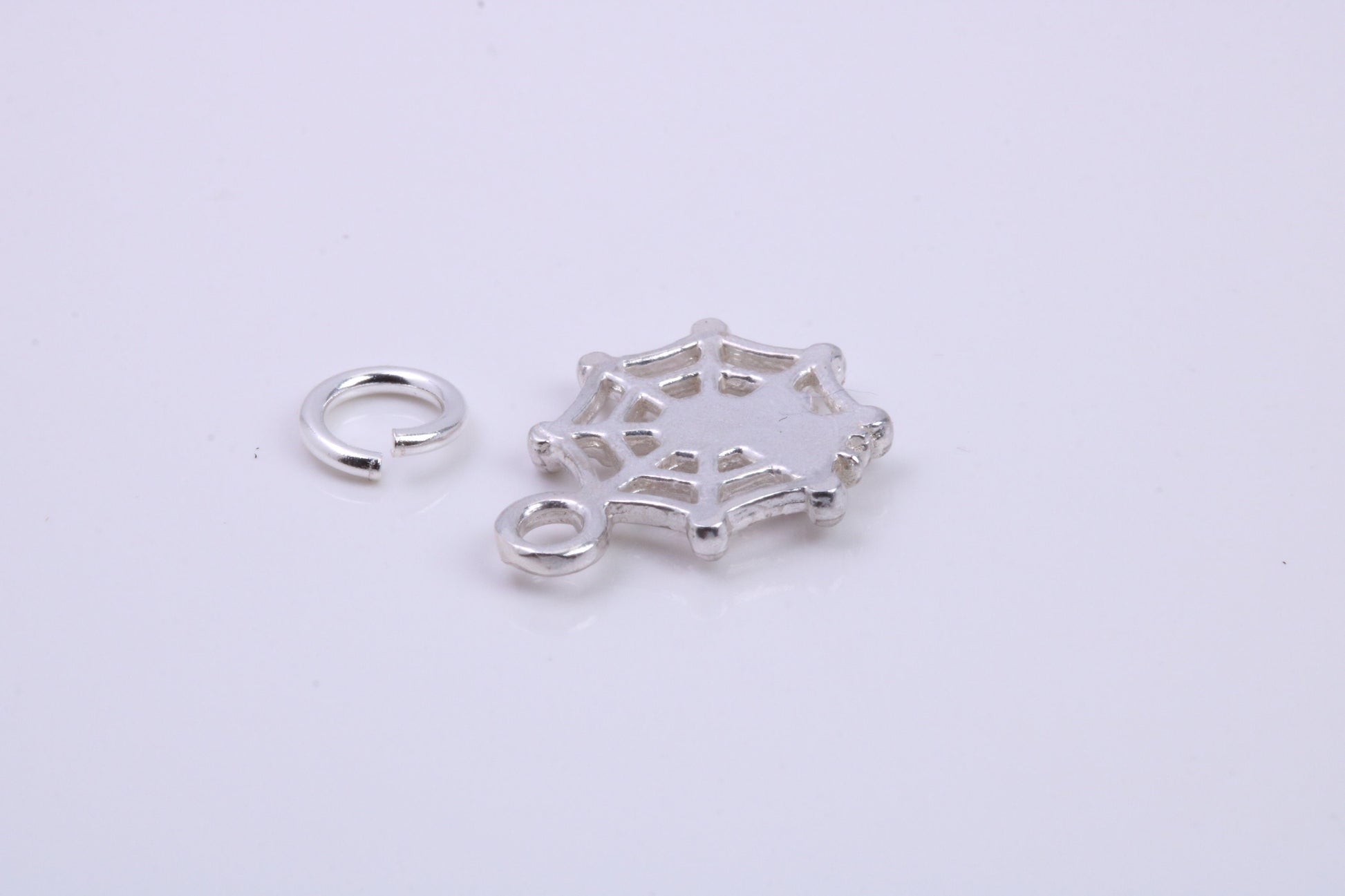 Spider in Web Charm, Traditional Charm, Made from Solid 925 Grade Sterling Silver, Complete with Attachment Link