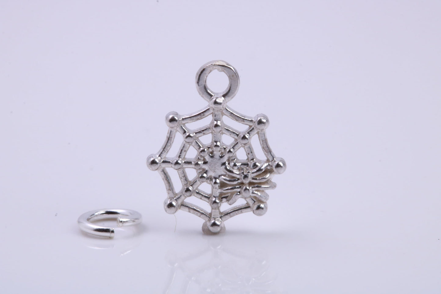 Spider in Web Charm, Traditional Charm, Made from Solid 925 Grade Sterling Silver, Complete with Attachment Link