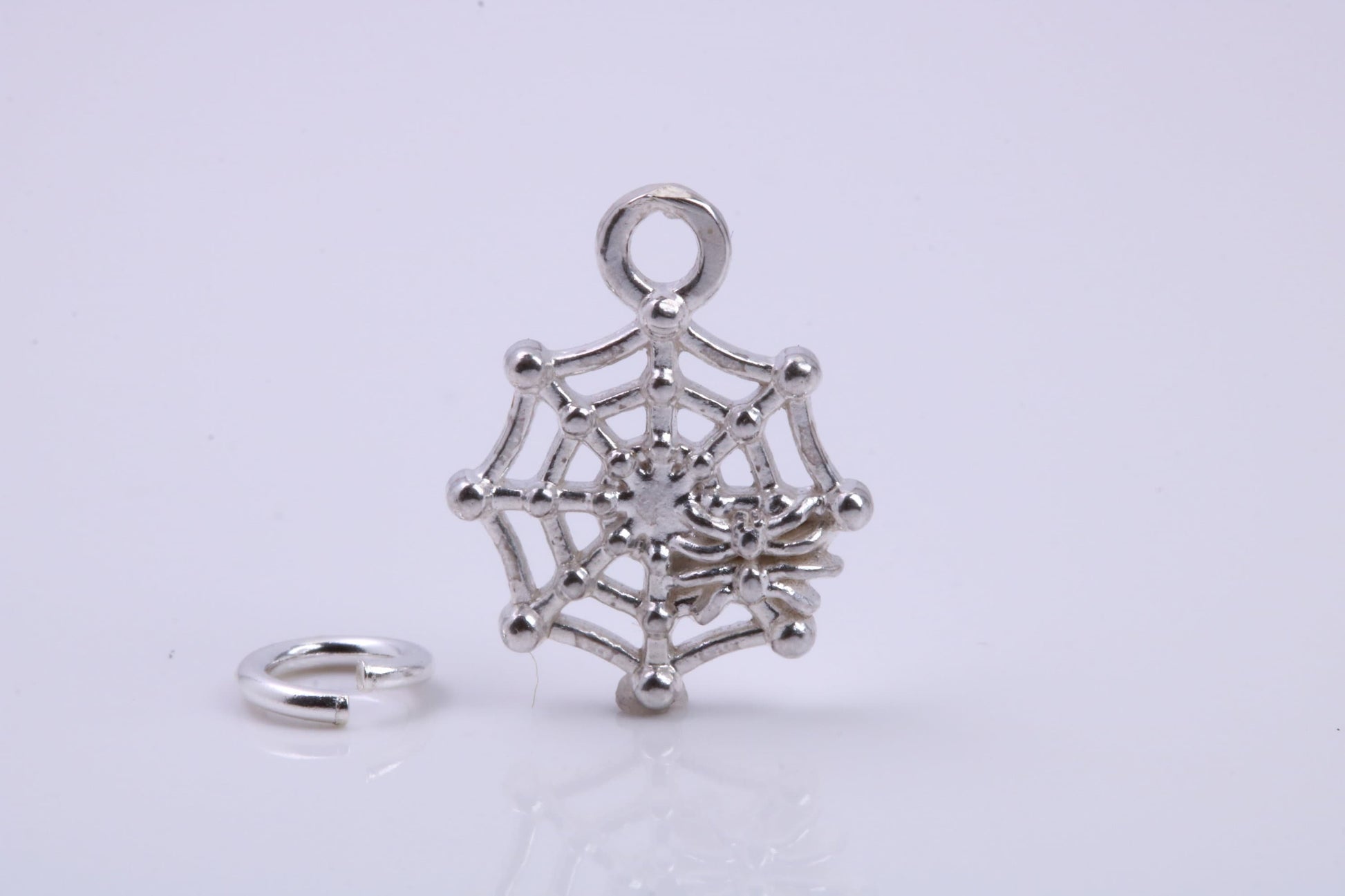 Spider in Web Charm, Traditional Charm, Made from Solid 925 Grade Sterling Silver, Complete with Attachment Link