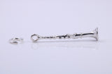 Flute Charm, Traditional Charm, Made from Solid 925 Grade Sterling Silver, Complete with Attachment Link