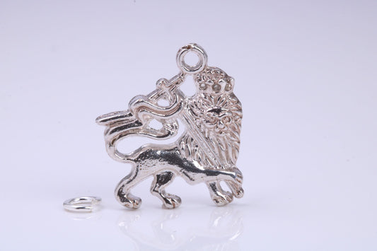 Rule Britannia Lion Charm, Traditional Charm, Made from Solid 925 Grade Sterling Silver, Complete with Attachment Link
