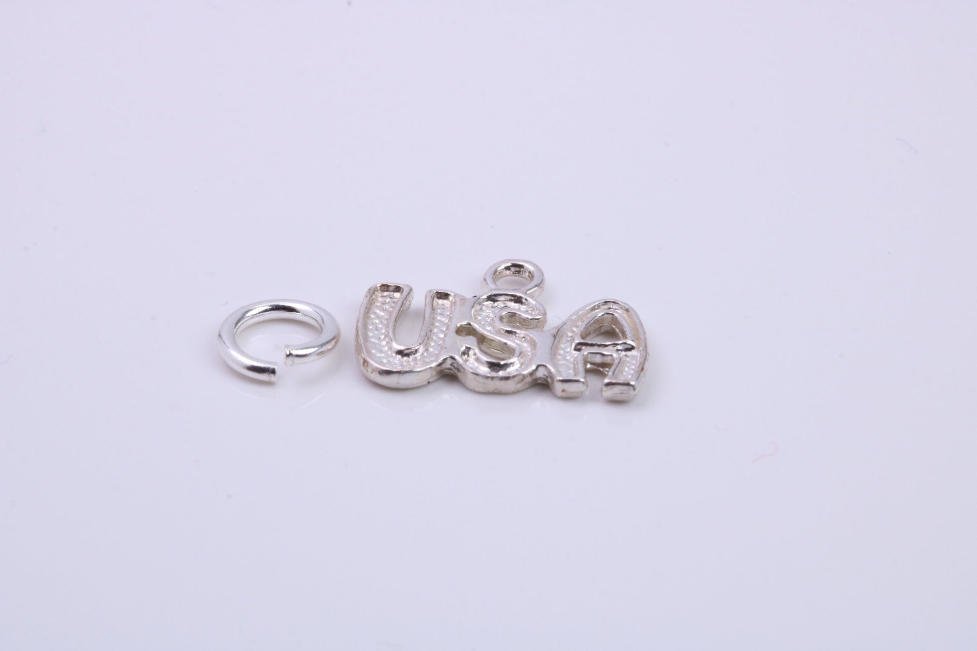 USA Charm, Traditional Charm, Made from Solid 925 Grade Sterling Silver, Complete with Attachment Link
